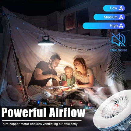 Portable Solar Fan 1200mAh Rechargeable Camping LED Lantern Light Tent