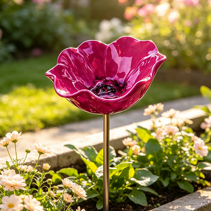 Iron Bird Bath & Feeder Garden Stake, Outdoor Decor, Metal Flower, 15cm