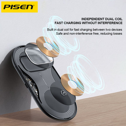 PISEN 2-in-1 Wireless Charging Station Transparent for iPhone AirPods Watch