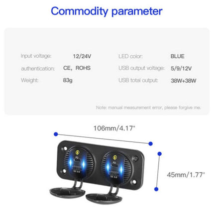 12-24V Car Fast Charger Panel 2x QC3.0 + 2x PD USB-C Ports