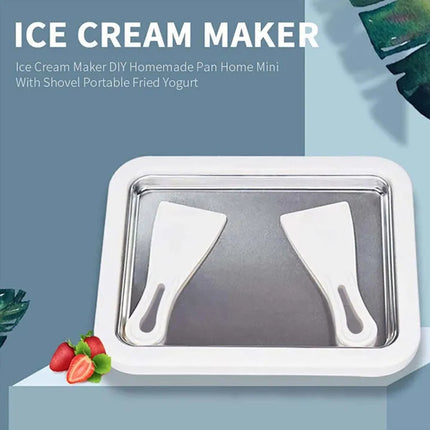 Portable Rolled Ice Cream Machine Pan with 2 Spatulas for Sorbet