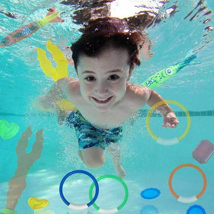 19pcs Kids Underwater Diving Toy Set, Swimming Pool Dive Rings & Seaweeds