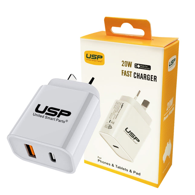 20W Dual USB-A Type-C Fast Charger Adaptor QC3.0 for iPhone Android SAA