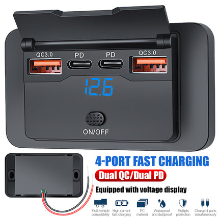 DC 12V-24V PD USB-C Fast Car Charger Socket Power Outlet Panel