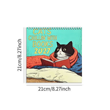 2027 Cats Chillin' with Books Wall Calendar, Cat-Themed Illustrations Planner