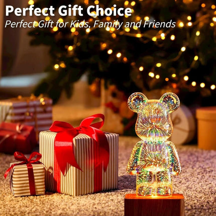 Cute 3D Bear USB Night Light, RGB Firework Glass Lamp 20cm