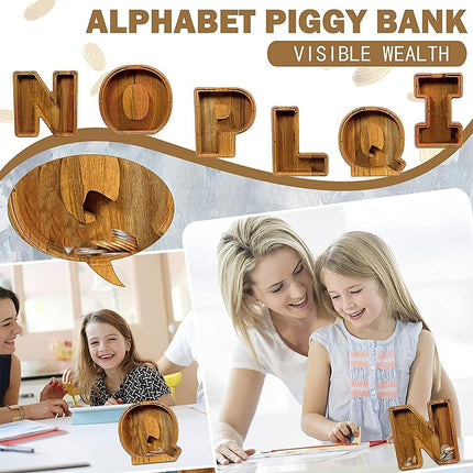 Wooden Piggy Bank, Funny Letter Coin Money Box for Kids & Adults Gift
