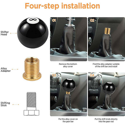 Manual Car Gear Shifter Knob, Billiard Ball Style with 3 Adapters