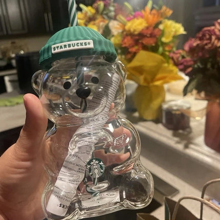 2026 Barista Star Bear Limited Edition Glass Cup 20oz with Straw Gift