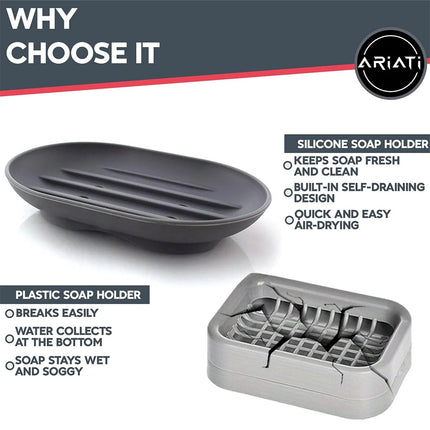 2-Pack Silicone Soap Holder with Drain Tray for Bathroom Dish