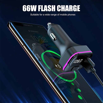 Car Bluetooth FM Transmitter USB Type C Fast Charger Hands Free Adapter