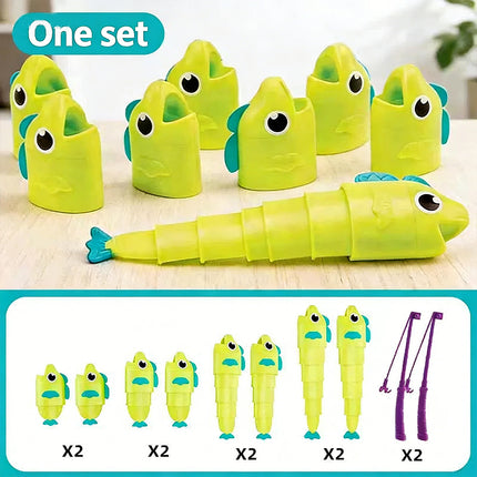 Family Fishing Challenge Kit – 8 Fish + 2 Rods, Retractable, Measure & Compete