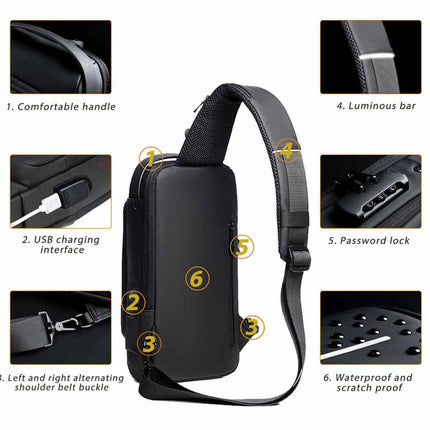 Anti-Theft Sling Crossbody Backpack with USB Port for Men