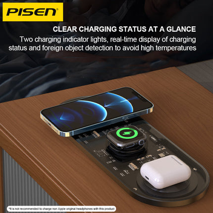 PISEN 3-in-1 Transparent Charging Dock for iPhone AirPods Apple Watch