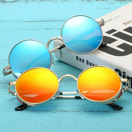 Men Women Steampunk Round Polarized Sunglasses UV400 for Driving Retro