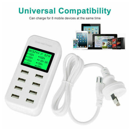 8 Port USB Charging Station Hub Multi Dock Phone Charger Power Adapter