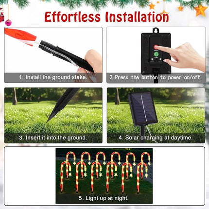 5IN1 Red Solar Christmas LED Lights Candy Cane Path Garden Decor