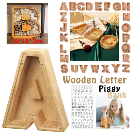 Wooden Piggy Bank, Funny Letter Coin Money Box for Kids & Adults Gift