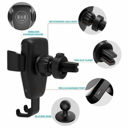 15W Wireless Car Charger Holder, Gravity Air Vent Mount, Fast Charging