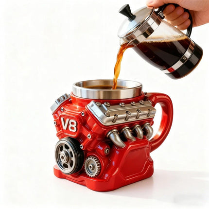 Retro V8 Engine Stainless Steel Insulated Car Mug Gift for Men