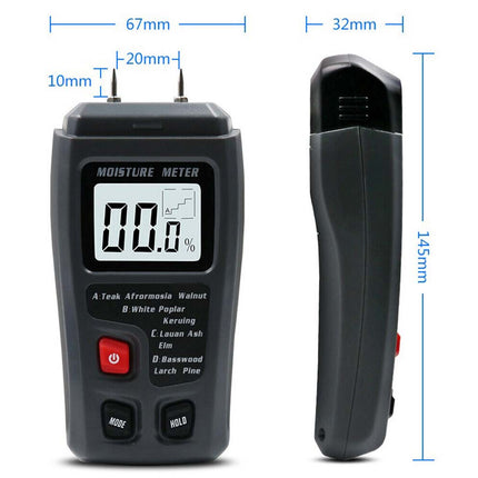 Digital Wood Moisture Meter 2-Pin Damp Detector for Firewood Testing