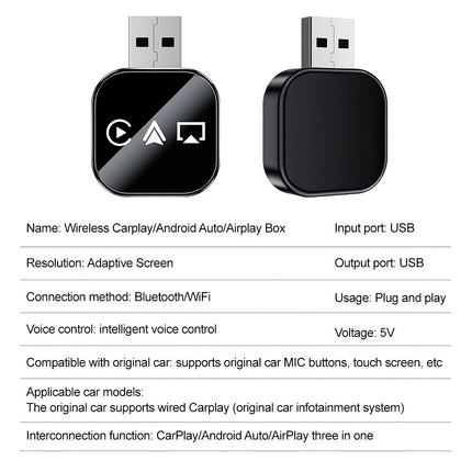 Wireless 3in1 CarPlay Android Auto Adapter USB BT5.0 for Car