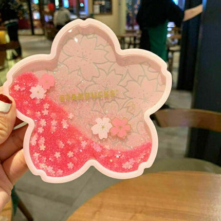 Sakura Glitter Coaster Set, Resin Sparkling Cup Mat, Drink Coaster Gift