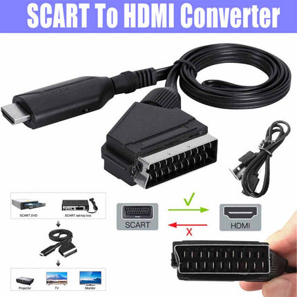 Portable SCART HDMI Converter Adapter Video Audio with USB Cable for TV