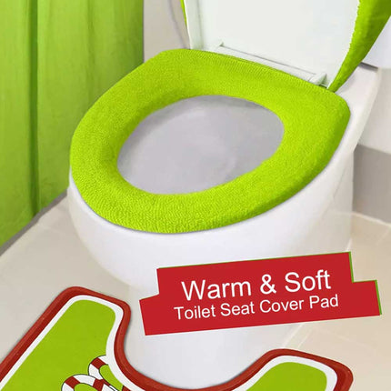 Christmas Green Cartoon Character Bathroom Set Toilet Seat Cover Xmas