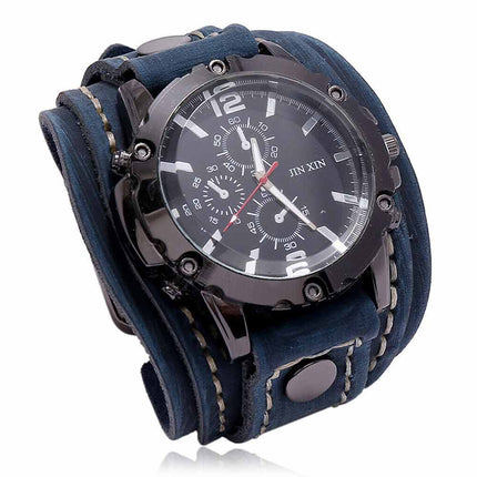 Military Retro PU Leather Strap Watch Men Punk Quartz Cuff Wristwatch