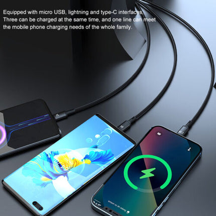 Pisen 3-in-1 Aluminum Alloy Braided Charging Cable for iPhone & Samsung
