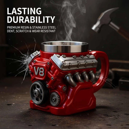 Retro V8 Engine Stainless Steel Insulated Car Mug Gift for Men