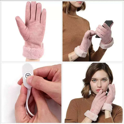 USB Heated Gloves Women Hand Warmer Ladies Winter Warm Gloves