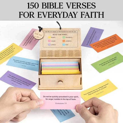 150PCS Bible Verse Cards Handmade Wooden Box Daily Scripture Verses