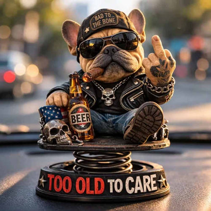 Funny Resin Bulldog Nodding Head Dashboard Bobblehead Too Old To Care