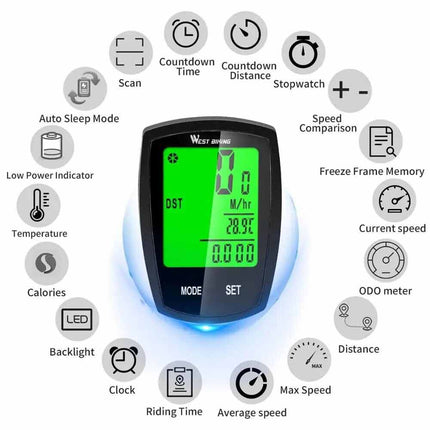 Wireless Cycling Bike Bicycle LCD Speedometer Computer Odometer Waterproof