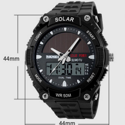 Men's Solar Sports Watch Dual Time LED Digital Waterproof Analog