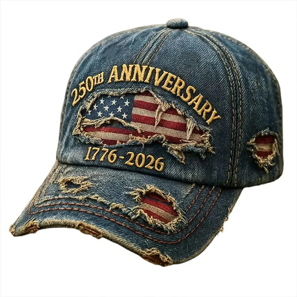Patriotic Denim Baseball Cap 250th US Anniversary 1776-2026 Print