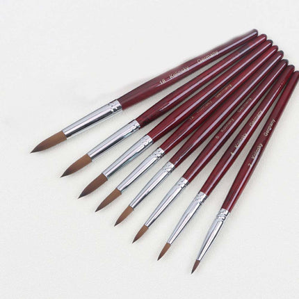 9PCS Acrylic Nail Brush Kolinsky Sable Hair Liquid Powder Pink Handle