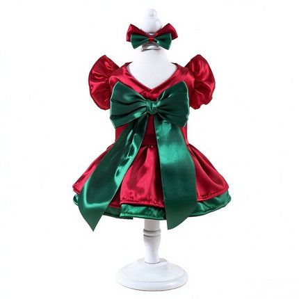 Christmas Santa Dog Dress Costume, Festive Puppy Outfit Red Green for 2-3kg