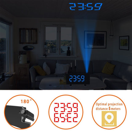 LED Projection Alarm Clock with Radio, Curved Screen Digital