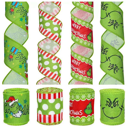 4 Rolls 6 Yards Christmas Green Craft Ribbon Decoration Wrapping Ribbon
