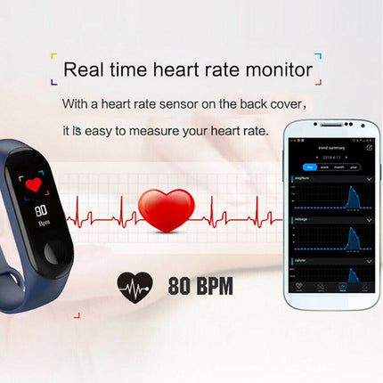 Bluetooth Activity Tracker Watch Heart Rate Monitor Smart Bracelet Pedometer