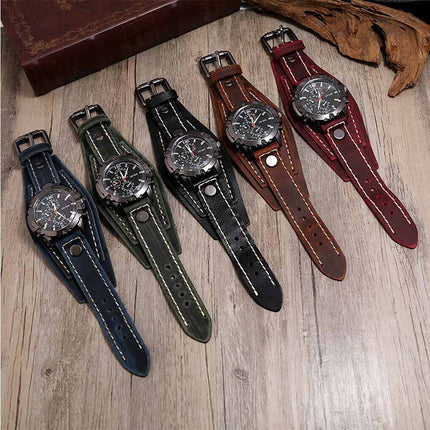 Military Retro PU Leather Strap Watch Men Punk Quartz Cuff Wristwatch