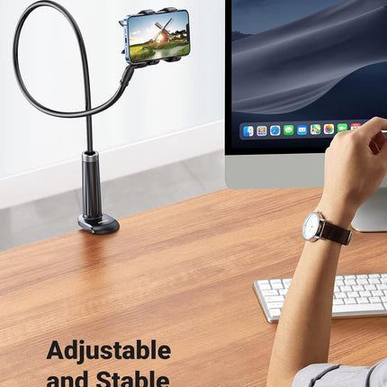 UGREEN Adjustable Bed Phone Holder, Overhead Clamp Long Arm for 4-7.2" Devices