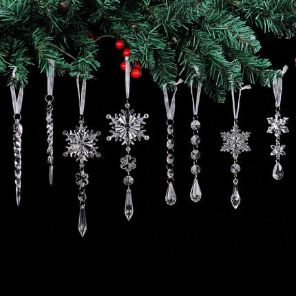 18X Crystal Christmas Ornaments Tree Hanging Snowflake Icicle Pendant Decor