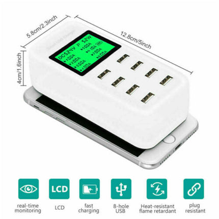 8 Port USB Charging Station Hub Multi Dock Phone Charger Power Adapter