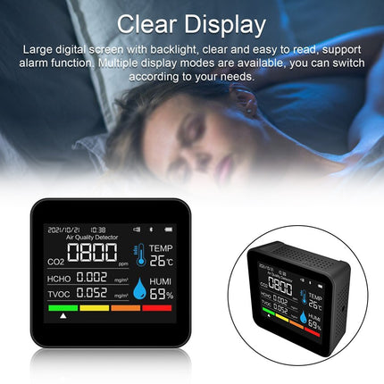 USB Rechargeable 5 in 1 Air Quality Monitor CO2 TVOC HCHO Temp Humidity