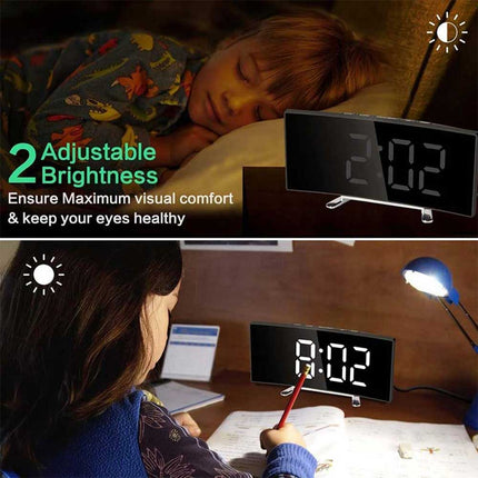 7 Inch Curved LED Digital Alarm Clock Dimmable Electronic Desktop Clock