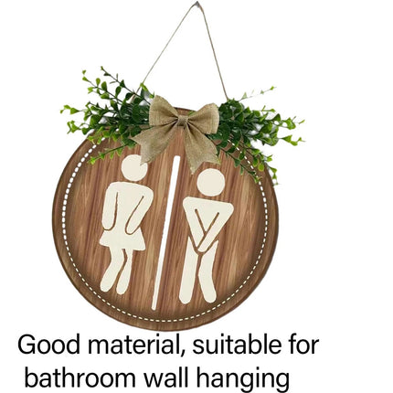 Wooden Toilet Sign Round Hanging Bathroom Door Plaque Wall Decor 23cm